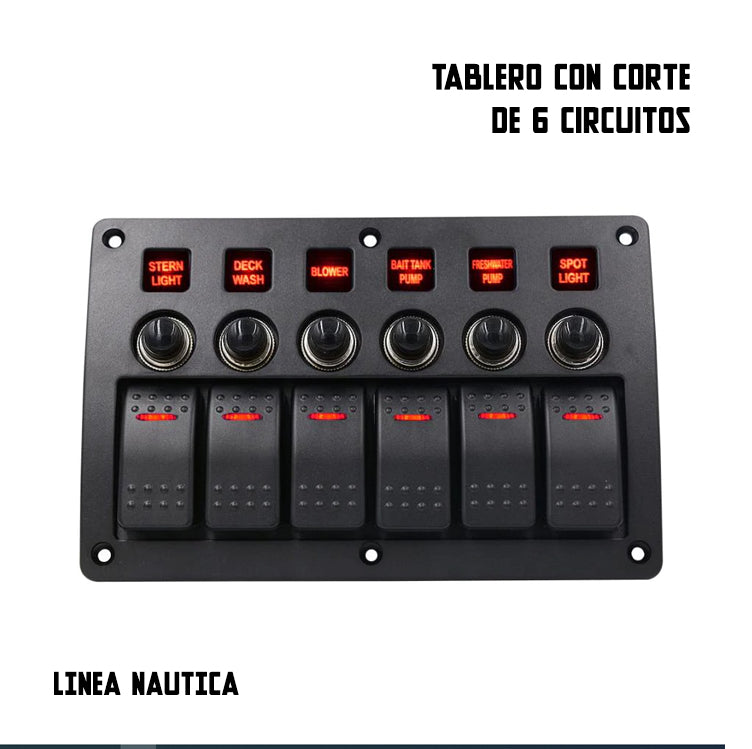 Tablero con Corte y Testigo Luminoso 4 o 6 Circuitos Nautico/Motorhome