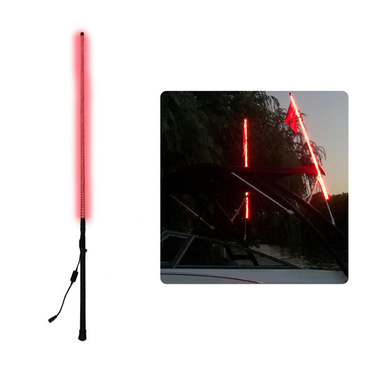 Antena LED Náutica Color Rojo de 180cm. Diseño robusto y resistente a agua salada/UV. seguridad y visibilidad para lanchas y embarcaciones.