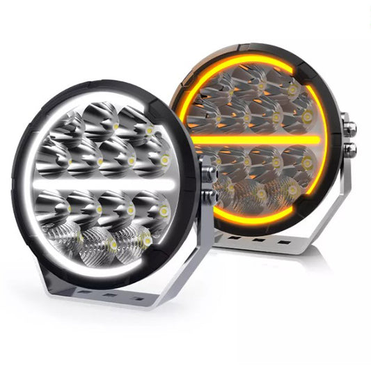 Faro LED Redondo de 7" con DRL (Blanco/Ámbar) para Jeep, 4x4 y motos. Reemplazo Plug & Play (H4) con Luz Baja, Alta y Señal de Giro. Máxima visibilidad y estilo IP68.