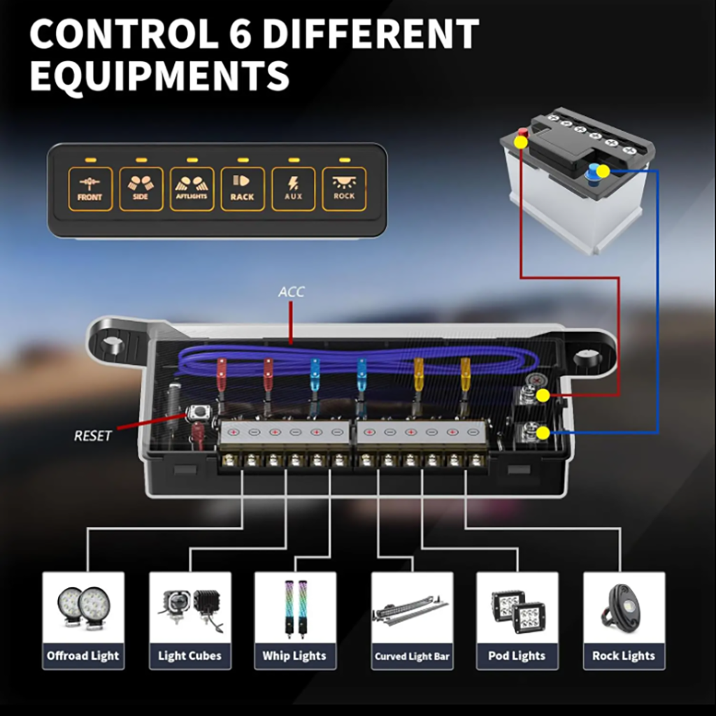 Tablero Inalámbrico de 6 Teclas Personalizable 12/24v 80A