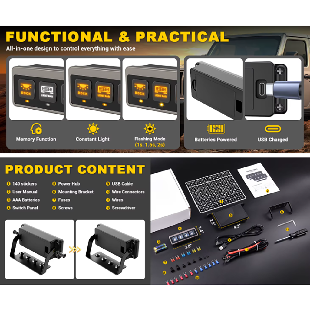 Tablero Inalámbrico de 6 Teclas Personalizable 12/24v 80A