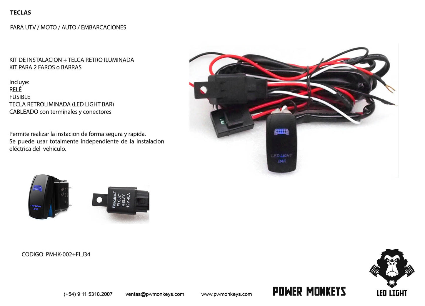 Kit de Instalacion Para Barras o Faros + Tecla LED Ligth Bar