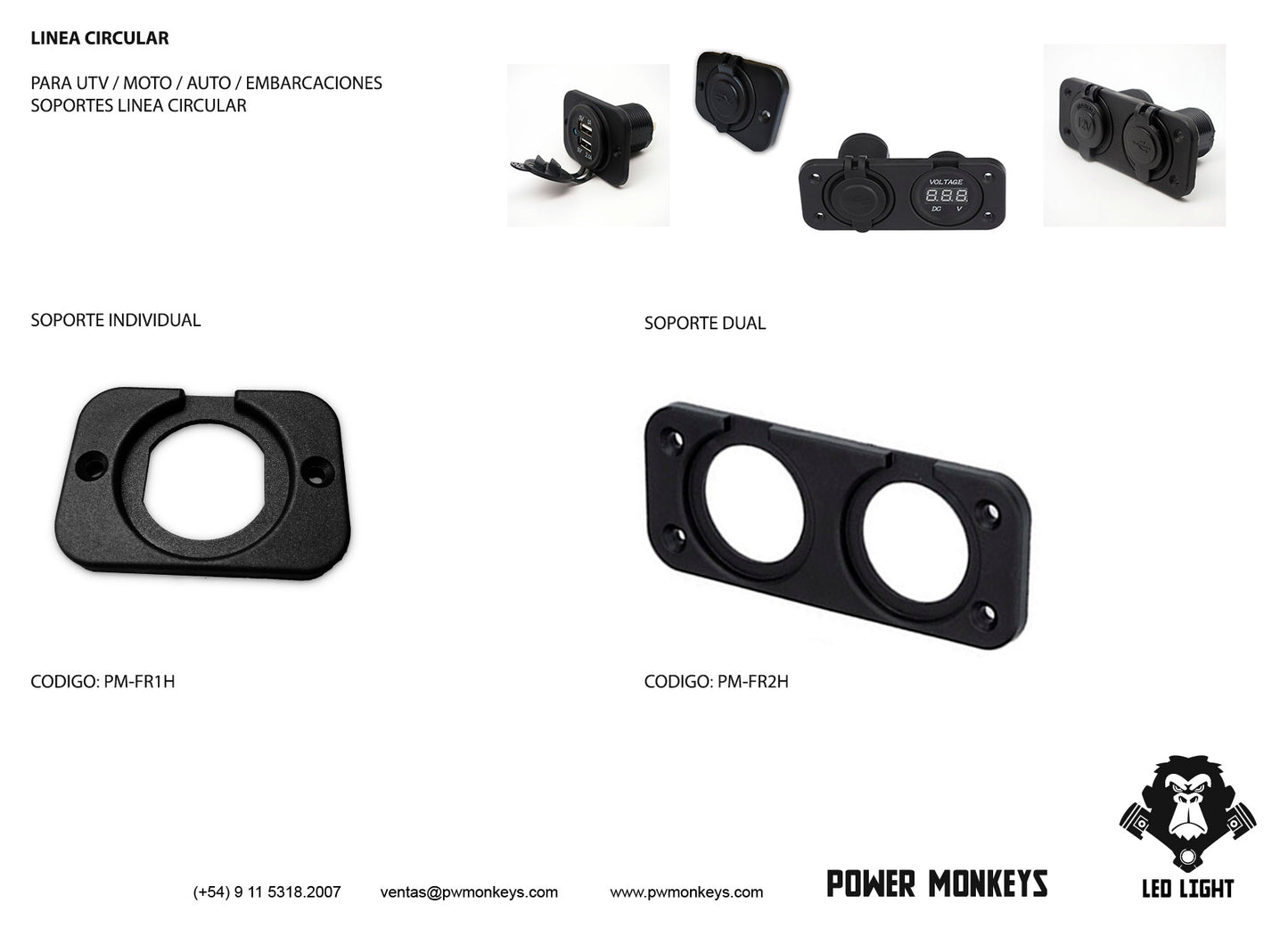 Zocalo Cicular para Cargadores Individual o Doble - UTV, Moto, Auto