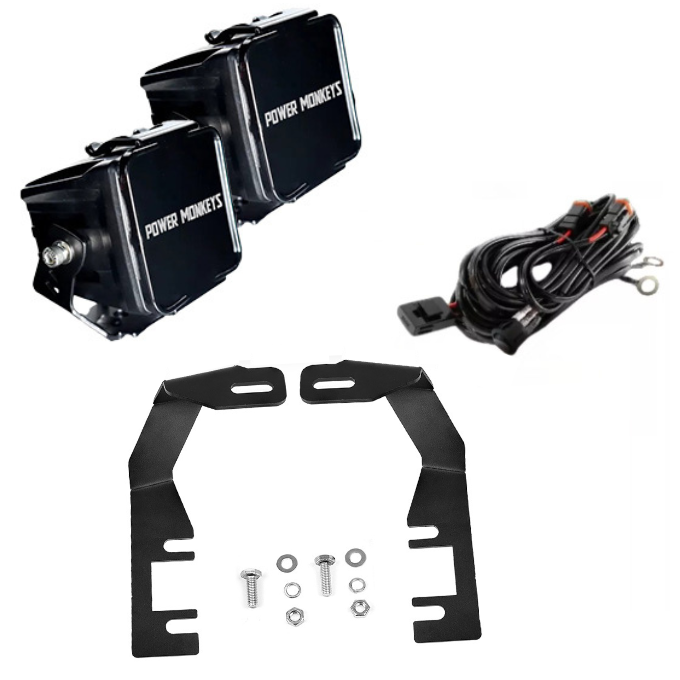 Combo Par de Faros Cuadrados + Soportes para Capot + Kit de instalación