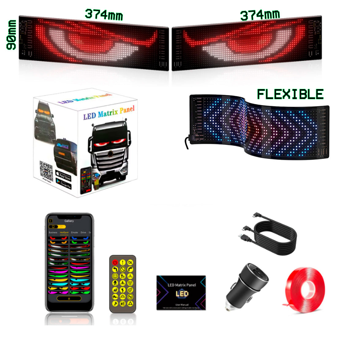 Cartel LED Doble - Flexible, Programable, Ojitos, Para Auto, Camion o Negocio