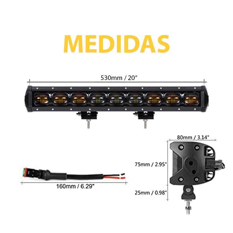 Barra LED 7D Ámbar Y Blanco Driving Beam de 20”