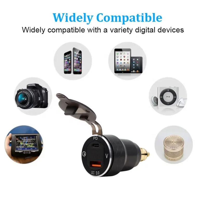 Cargador USB-C 30w+Qc3.0 18w (Carga Super Rápida). Adaptador Moto, Bmw, Ducati, Ktm, Triumph