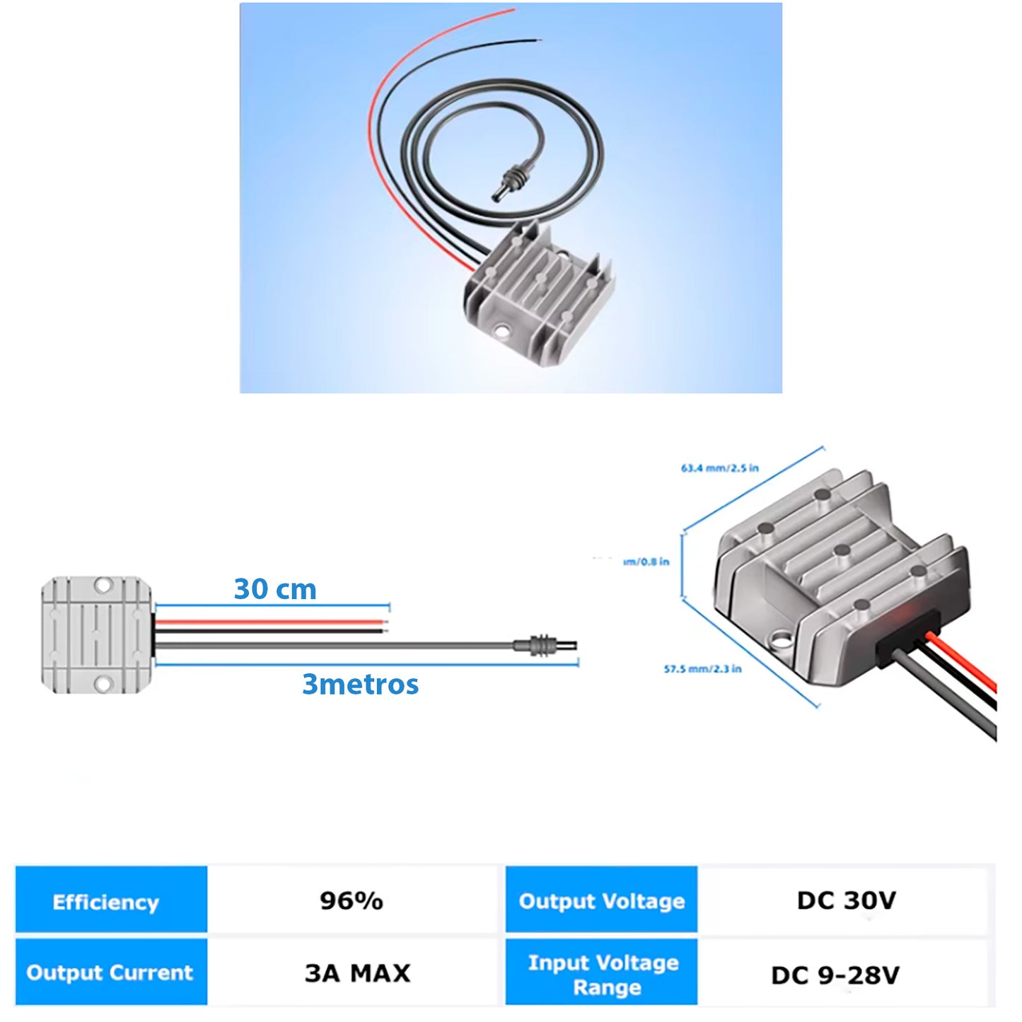 Fuente Elevadora Starlink 12a30 Volt Chica + Cable de 3m