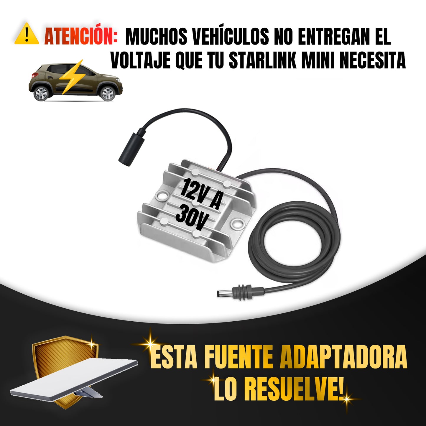 Fuente Elevadora Starlink 12a30Volt Chica + Cable de 1M Directo a la Antena