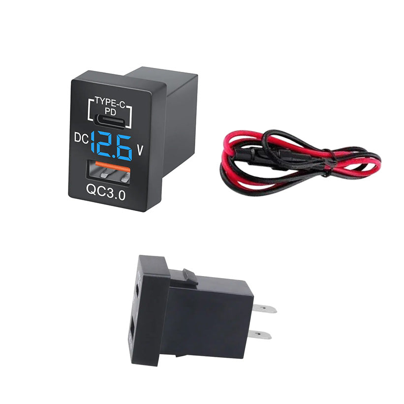 Cargador TOYOTA +2016 USB-C + QC3.0 + Voltimetro