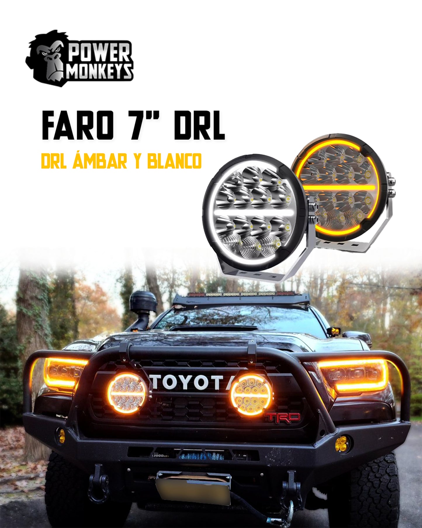 Faro LED Redondo con DRL Blanco+Ámbar de 7"