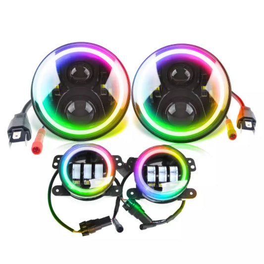 Kit de 4 Faros LED RGB con juego de luces y Anillo luminoso. Controlalos desde tu celular. Iluminación auxiliar de alto rendimiento para 4x4 y UTV.