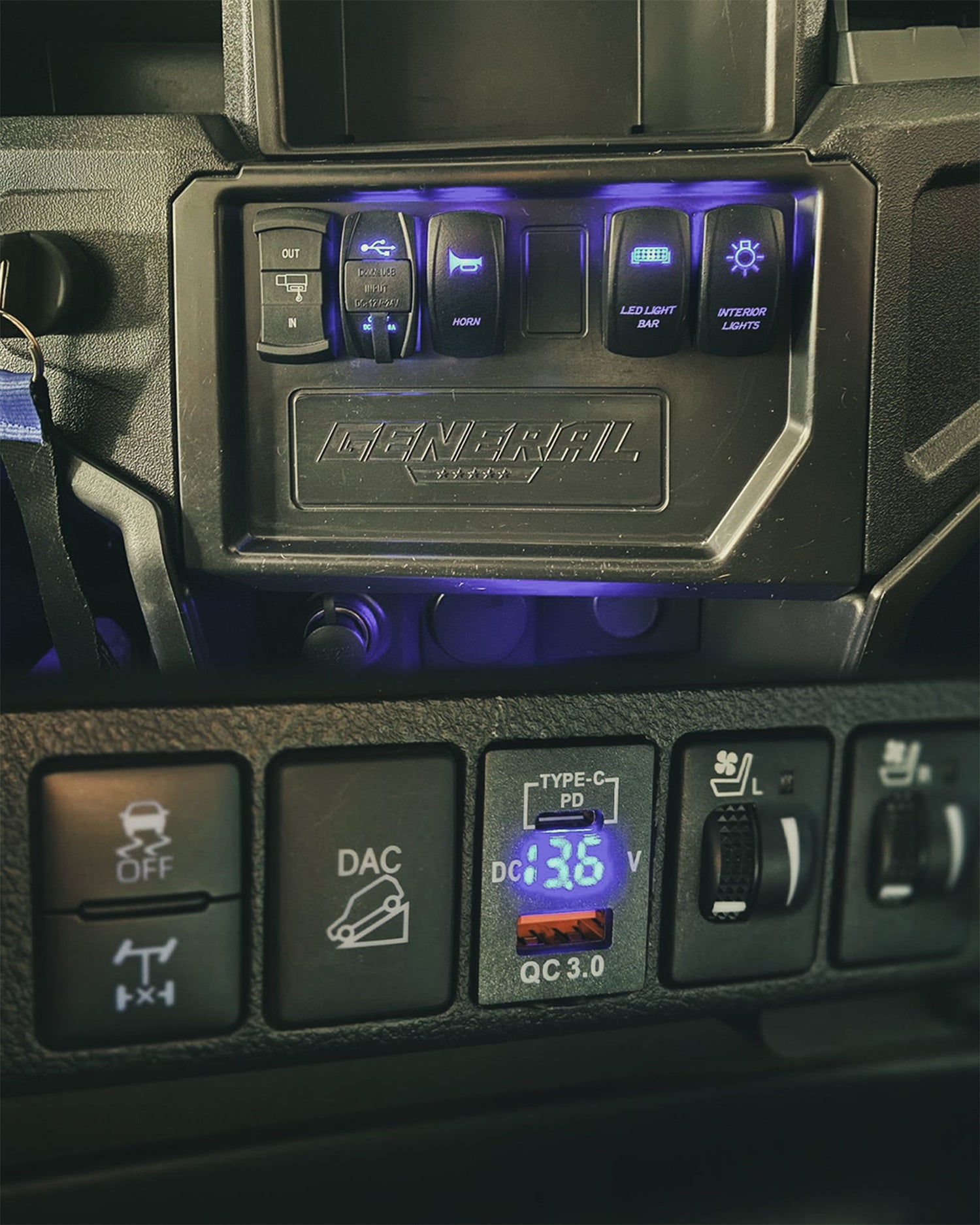 Teclas LED y Cargadores USB, Voltímetros, Medidores para 4x4, UTV, MotorHome y Embarcaciones. Interruptores (Toyota/Amarok) y Universales (5/8 pines). Control de Barras LED, Faros y Accesorios.