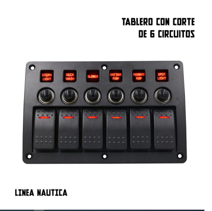 Tablero con Corte y Testigo Luminoso 4 o 6 Circuitos Nautico/Motorhome
