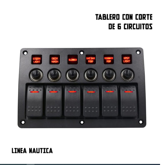Tablero con Corte y Testigo Luminoso 4 o 6 Circuitos Nautico/Motorhome