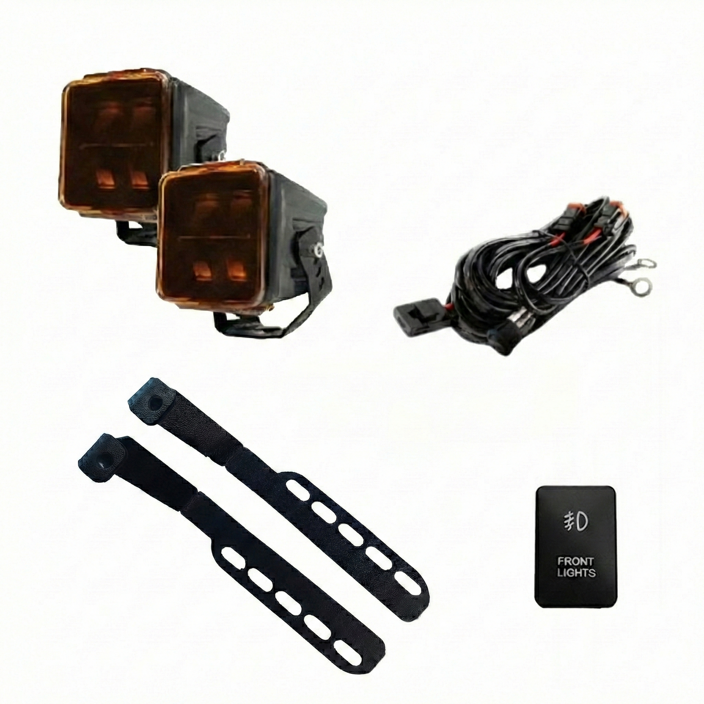 Combo Par de Faros Cuadrados + Soportes para Capot + Kit de instalación