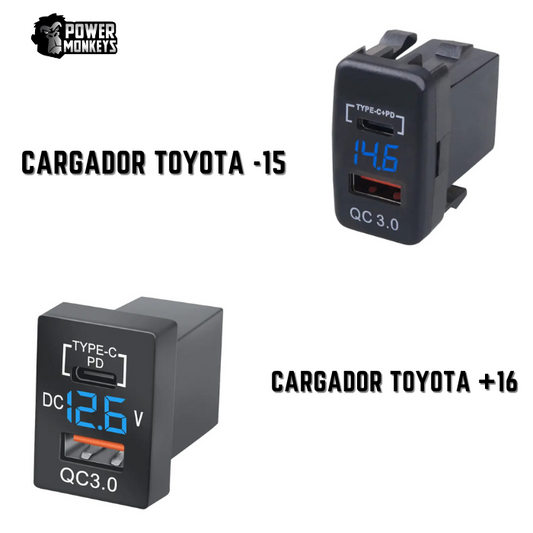 Cargador USB Qc3+ USB C+ Voltimetro Para TOYOTA
