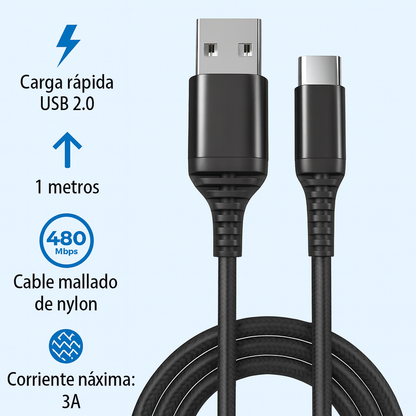 Cable USB a USB-C 3A Carga Rápida