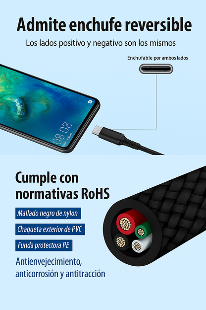 Cable USB a USB-C 3A Carga Rápida