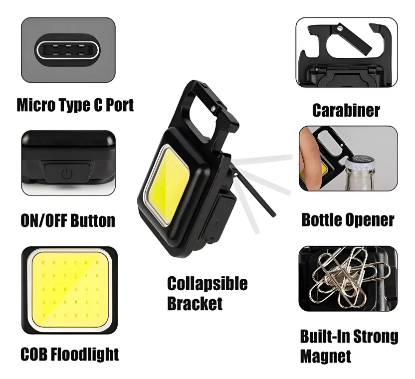 Mini Linterna Led Recargable USB Llavero imán abridor Luz Blanco Frio