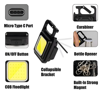 Mini Linterna Led Recargable USB Llavero imán abridor Luz Blanco Frio