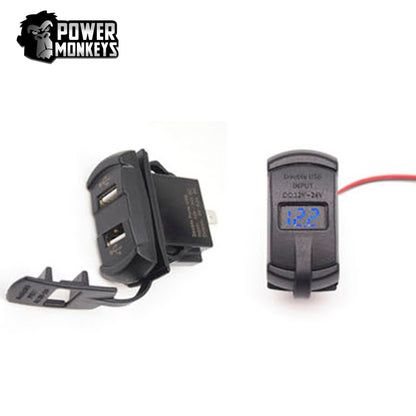 Cargador USB Doble 5v-4,2Amper+Voltimetro.  Para Auto, Moto, Embarcacion o Motorhome