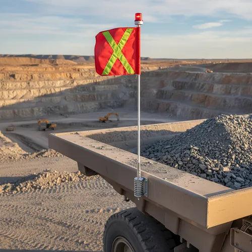 Pértiga de Seguridad (3,24m) con espiral flexible y LED rojo intermitente. Alta visibilidad 360º para minería y off-road. Compatible 12V/24V.