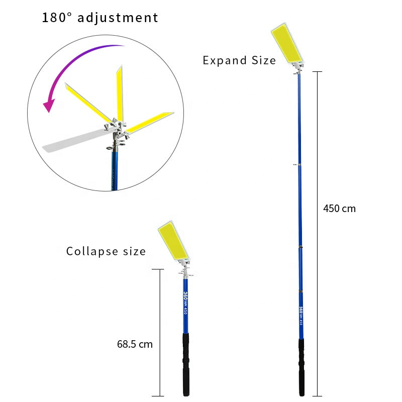 Iluminación cenital potente de 12V para camping, pesca y 4x4. Incluye bolso de transporte y estaca.Farol LED Telescópico de 5 metros con control remoto. 