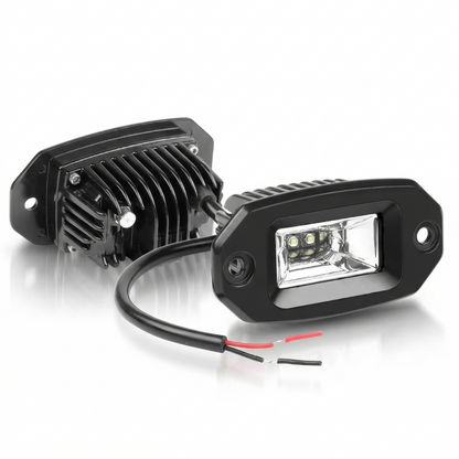 Faros para Embutir MINI.  Diseño Discreto y Eficiente para Paragolpes, Rack de Techo, Camper, MotorHome y mas. Luz Wide FLOOD de gran dispersión 20W. Máxima Resistencia IP68. ¡Hacemos Envíos a Todo el País! 