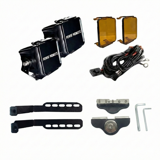 Combo Par de Faros Cuadrados + Soportes para Capot + Kit de instalación