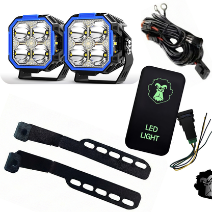 Combo Capot Par de faros LED 3" con DRL + Soporte para Capot + Kit Instalacion