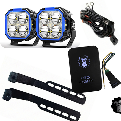 Combo Capot Par de faros LED 3" con DRL + Soporte para Capot + Kit Instalacion