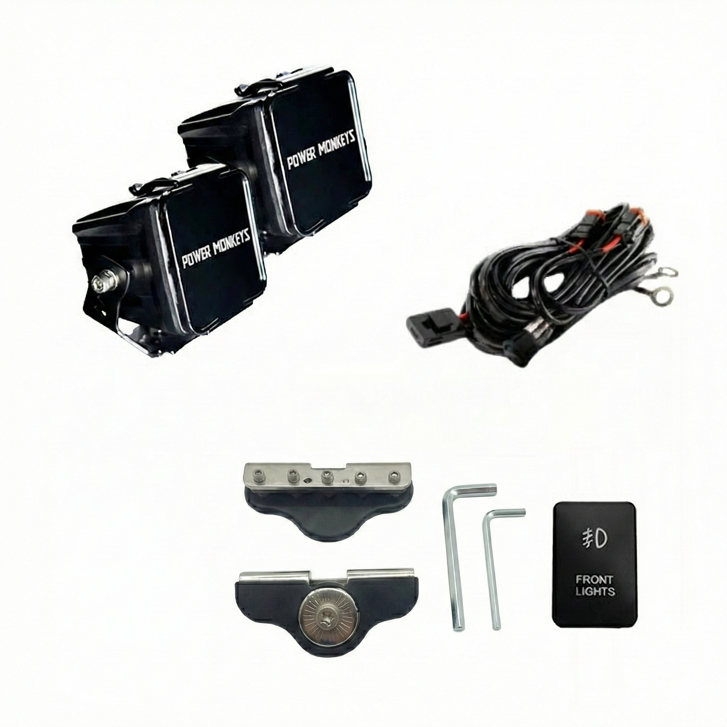 Combo Par de Faros Cuadrados + Soportes para Capot + Kit de instalación