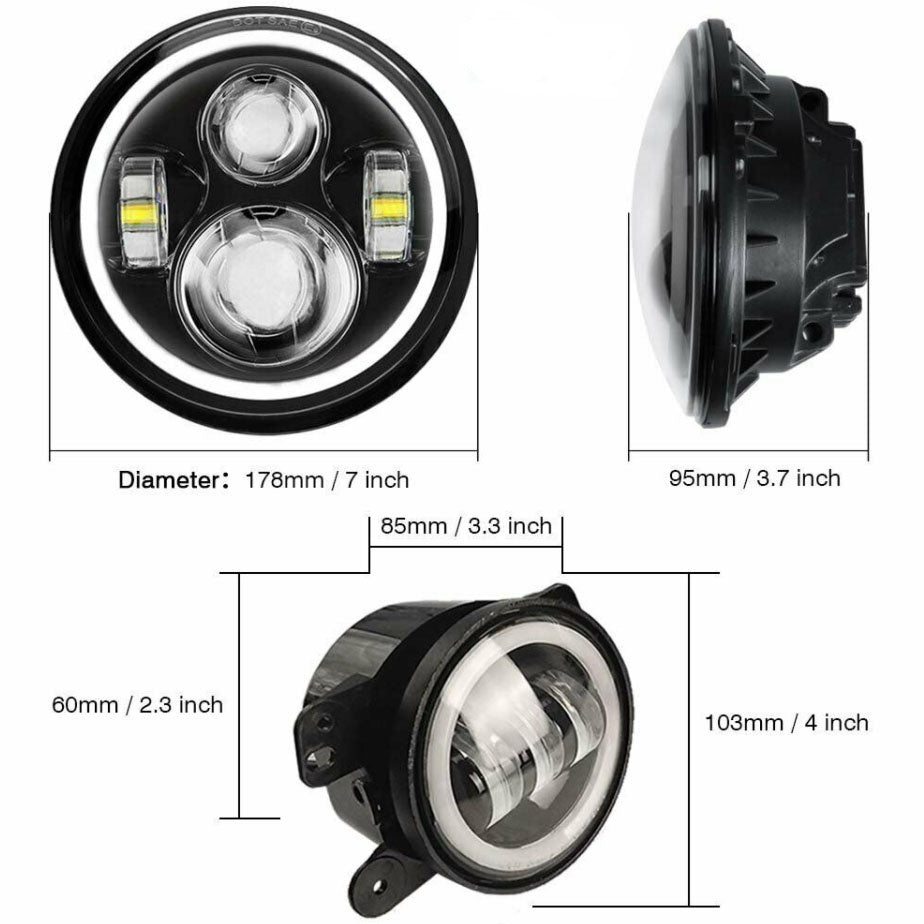 Kit 4 Faros RGB JEEP WRANGLER  Dancing Halo Ring