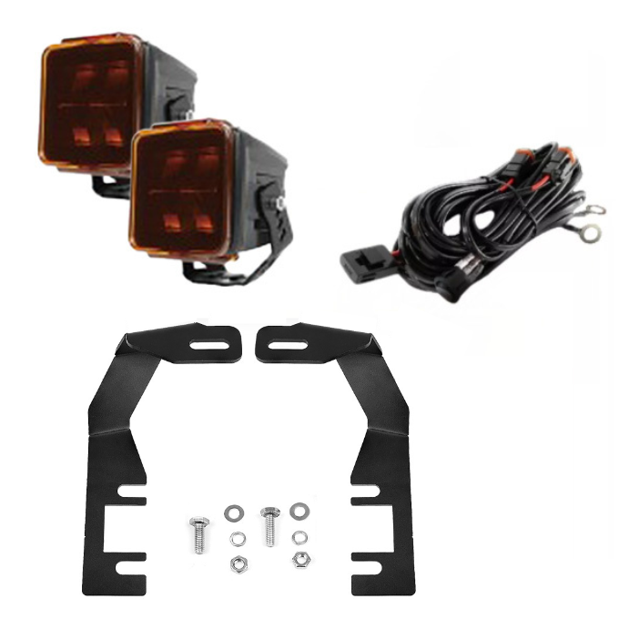 Combo Par de Faros Cuadrados + Soportes para Capot + Kit de instalación