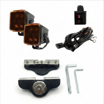 Combo Par de Faros Cuadrados + Soportes para Capot + Kit de instalación