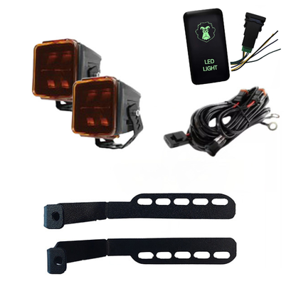 Combo Par de Faros Cuadrados + Soportes para Capot + Kit de instalación