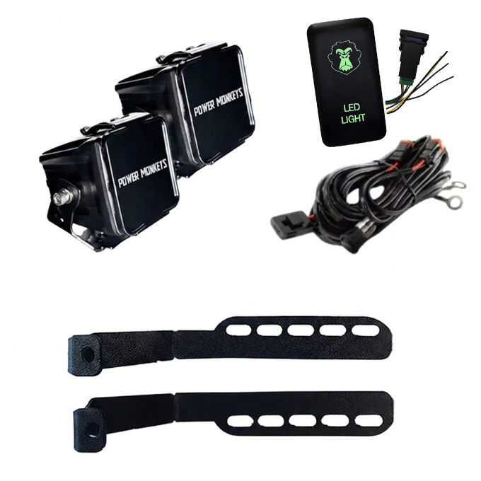 Combo Par de Faros Cuadrados + Soportes para Capot + Kit de instalación