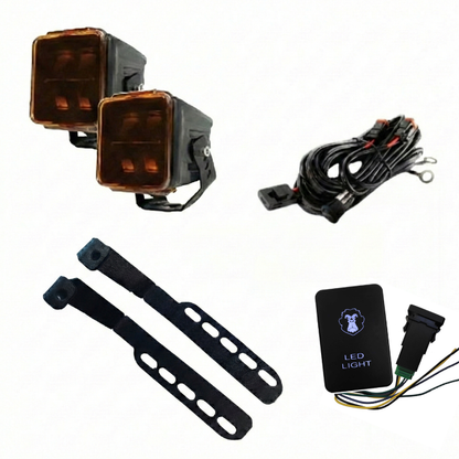 Combo Par de Faros Cuadrados + Soportes para Capot + Kit de instalación
