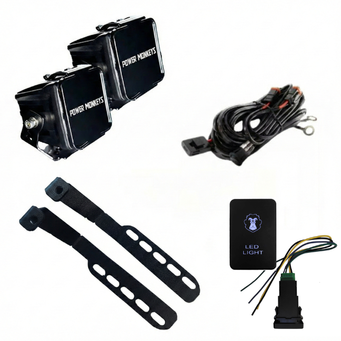 Combo Par de Faros Cuadrados + Soportes para Capot + Kit de instalación
