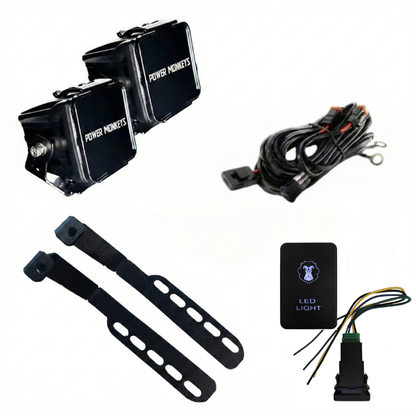 Combo Par de Faros Cuadrados + Soportes para Capot + Kit de instalación