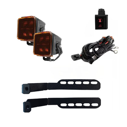 Combo Par de Faros Cuadrados + Soportes para Capot + Kit de instalación