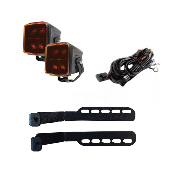 Combo Par de Faros Cuadrados + Soportes para Capot + Kit de instalación