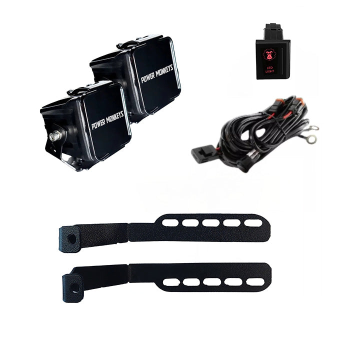 Combo Par de Faros Cuadrados + Soportes para Capot + Kit de instalación
