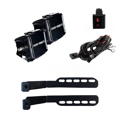 Combo Par de Faros Cuadrados + Soportes para Capot + Kit de instalación