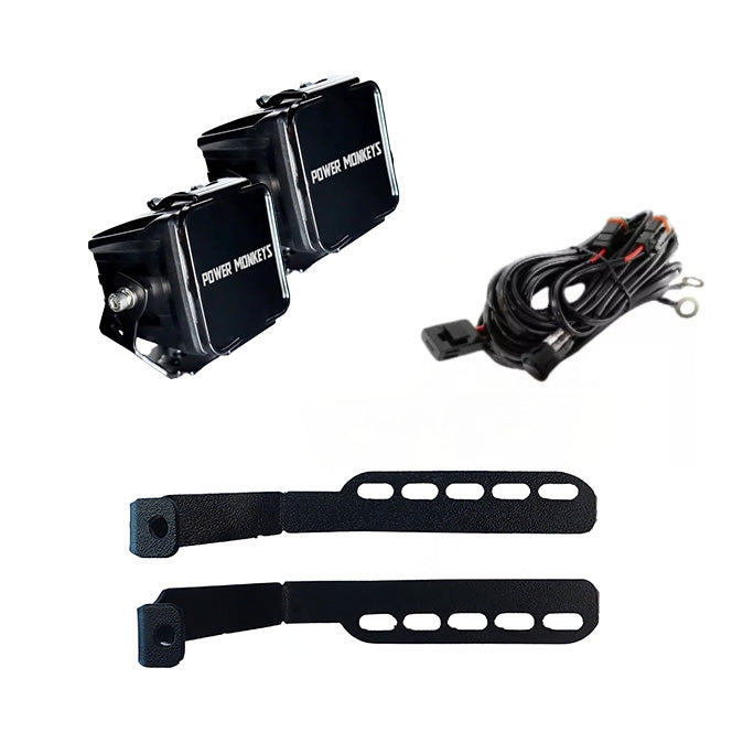 Combo Par de Faros Cuadrados + Soportes para Capot + Kit de instalación