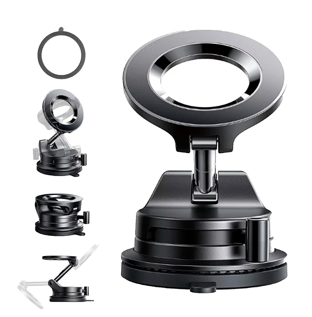 Soporte Magnético Premium para celular con Pegamento. Rotación 360°, succión ultra fuerte para tablero o parabrisas. Seguridad total Off-Road