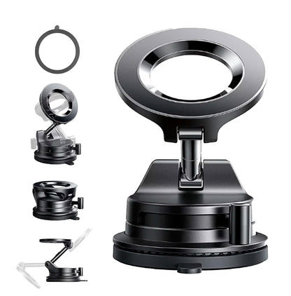 Soporte Magnético Premium para celular con Pegamento. Rotación 360°, succión ultra fuerte para tablero o parabrisas. Seguridad total Off-Road