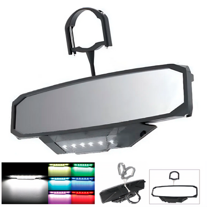 Espejo Retrovisor Interior para UTV con luz LED RGB. Diseño convexo para gran ángulo de visión y abrazaderas universales para jaula. Estilo 12V.