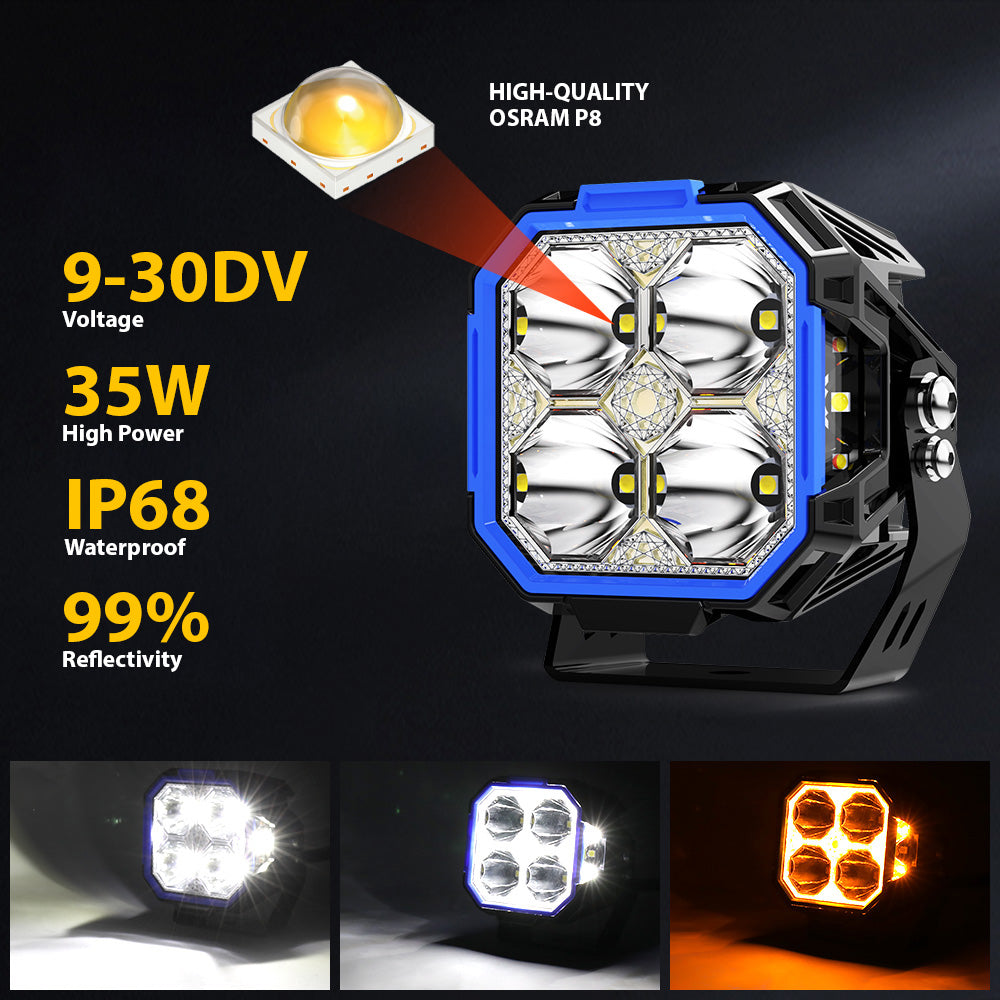 Faros LED 3" DRL Ambar y Blanco